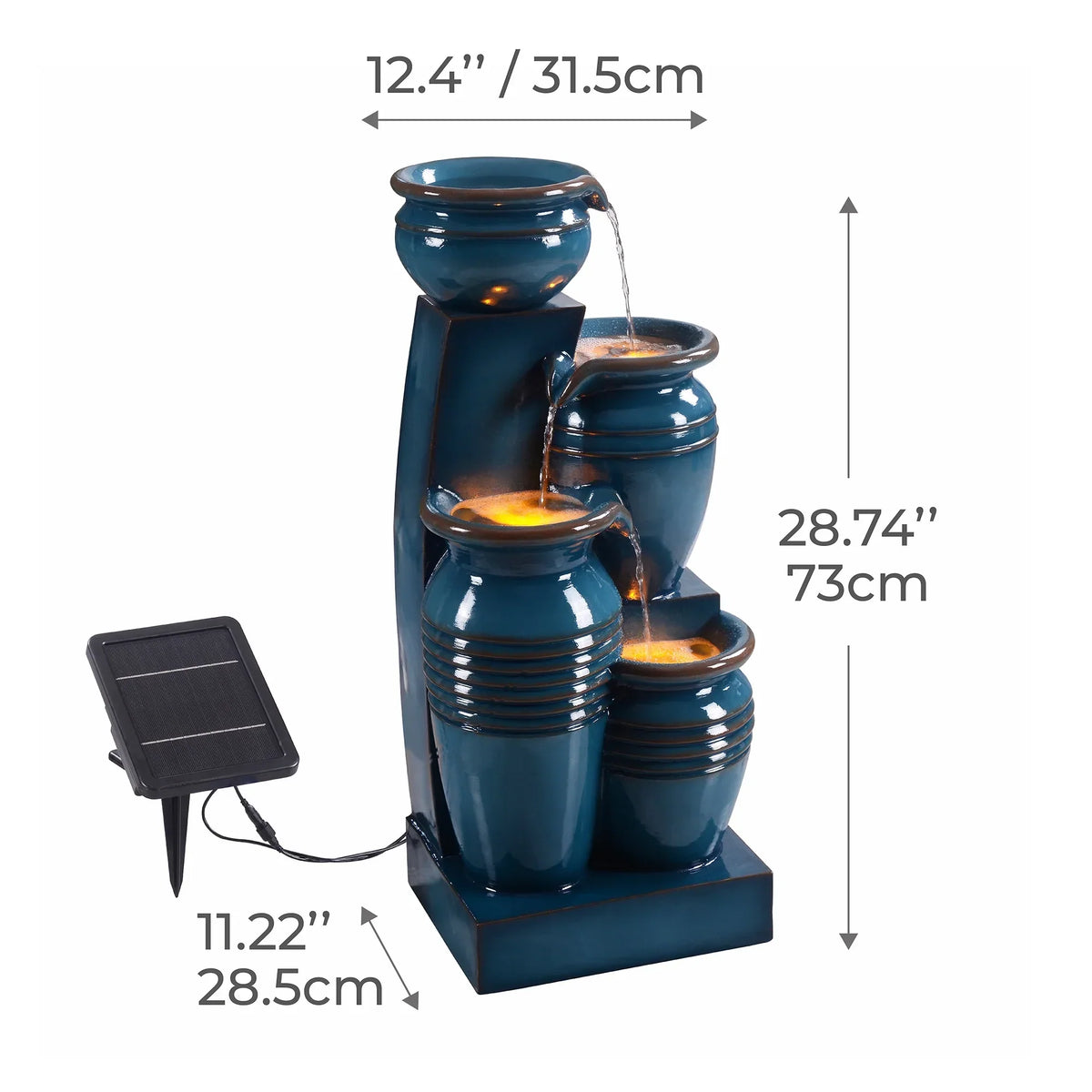 2026 NewTeamson Home 28.74" Solar Water Fountain with LED Lights, Navy