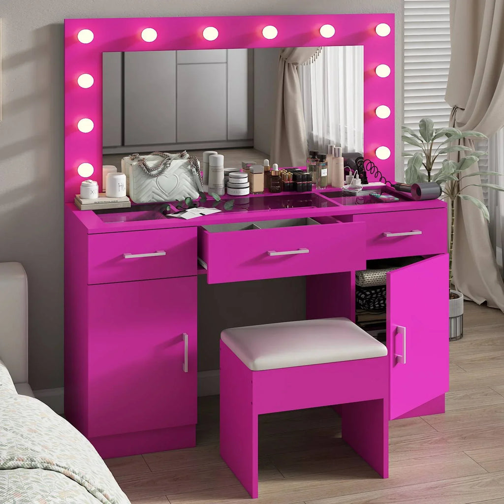 2026 NewKtaxon Large Makeup Vanity, Vanity Table Set w/ Visible Glass Top w/ Charging Station, White