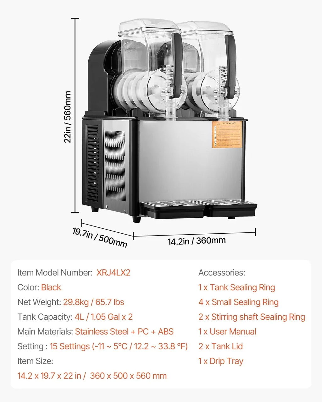 2026 NewKFFKFF Commercial Slushy Machine, 4L*2 Tank Slushie Machine, Frozen Drink Machine with Temperature Preservation, Slushy Maker Machine