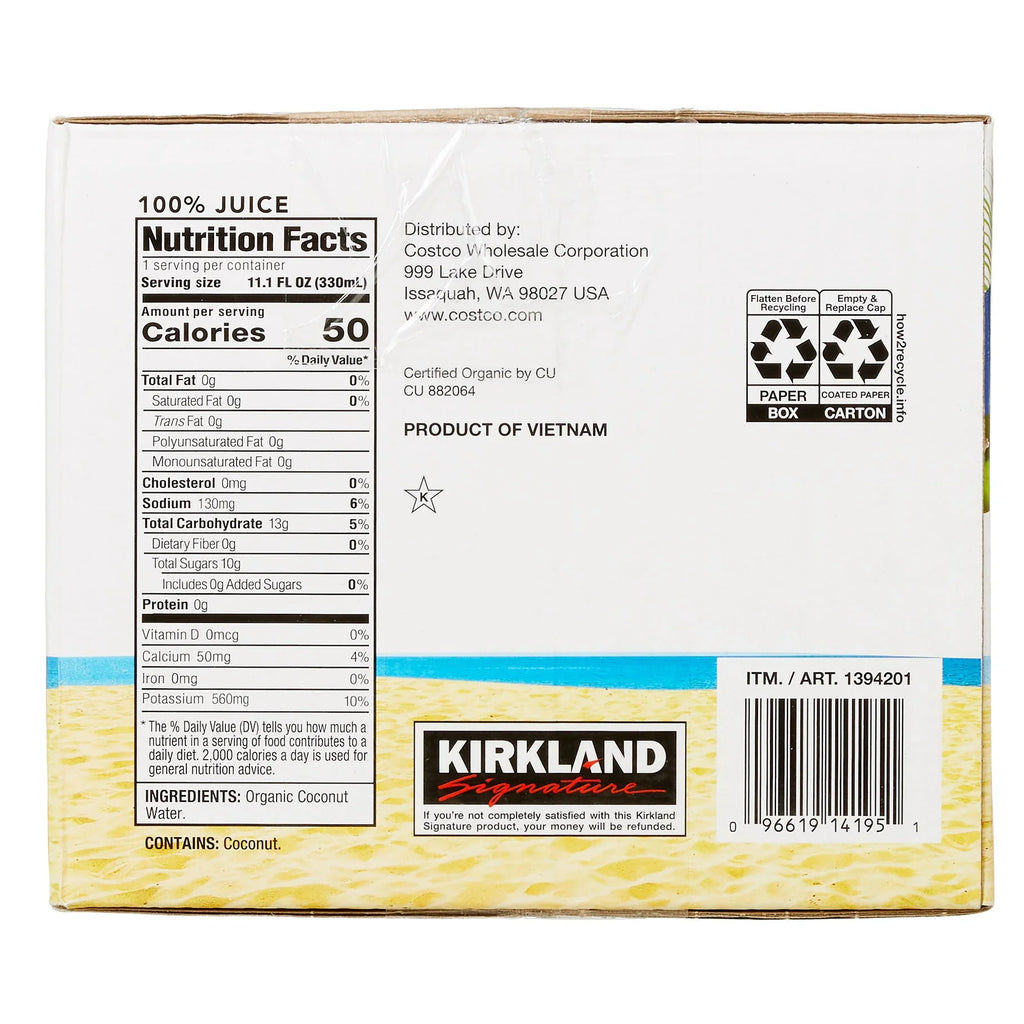 2026 NewKirkland Signature, Organic Coconut Water, 11.1 fl oz, 12-count