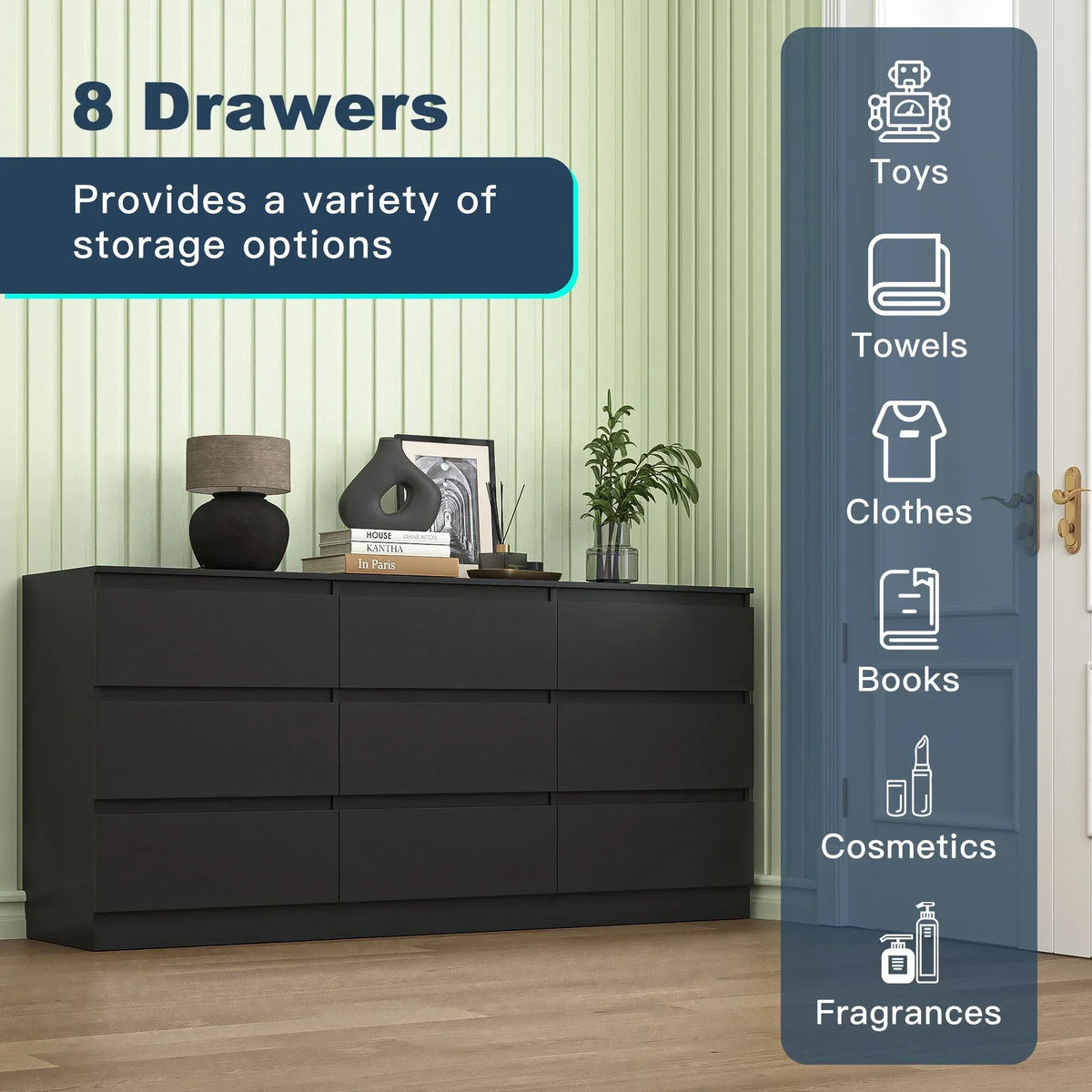 2026 NewResenkos Modern Mid Century 6 Drawer Wide Dressers Chests for Bedroom, Chest of Drawer Organizer Grey