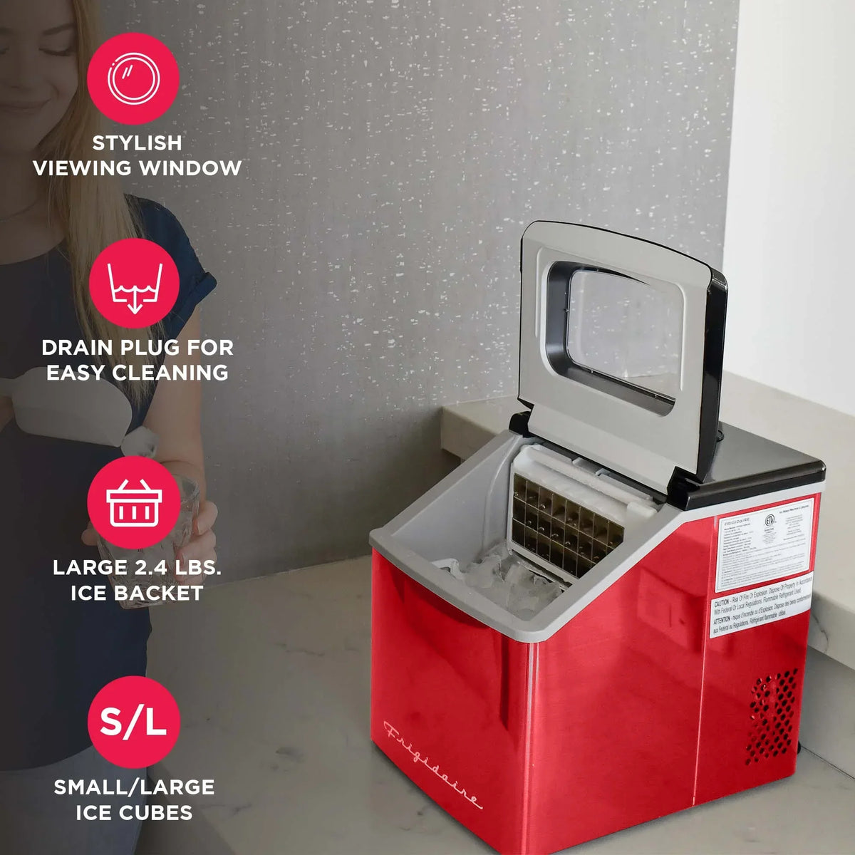 2026 NewFrigidaire 40lbs. Countertop Clear Square Ice Maker - Stainless Steel