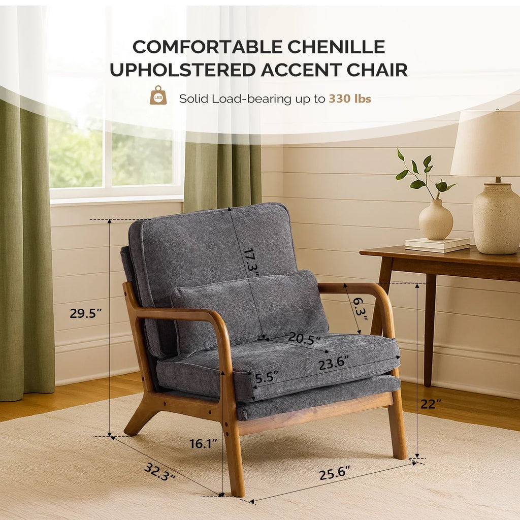 2026 NewKtaxon Accent Chair Corduroy Upholstered Armchair, Reading Club Chair with Pillow and Solid Wood Frame for Living Room Bedroom Furniture Off White