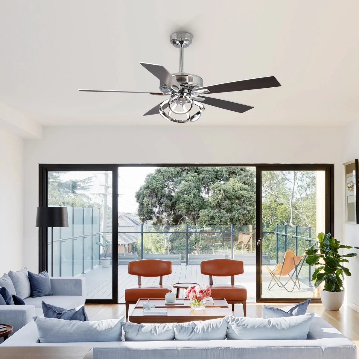 2026 NewParrot Uncle 52-Inch Contemporary Chrome Ceiling Fan with Integrated LED Lights and Remote Control