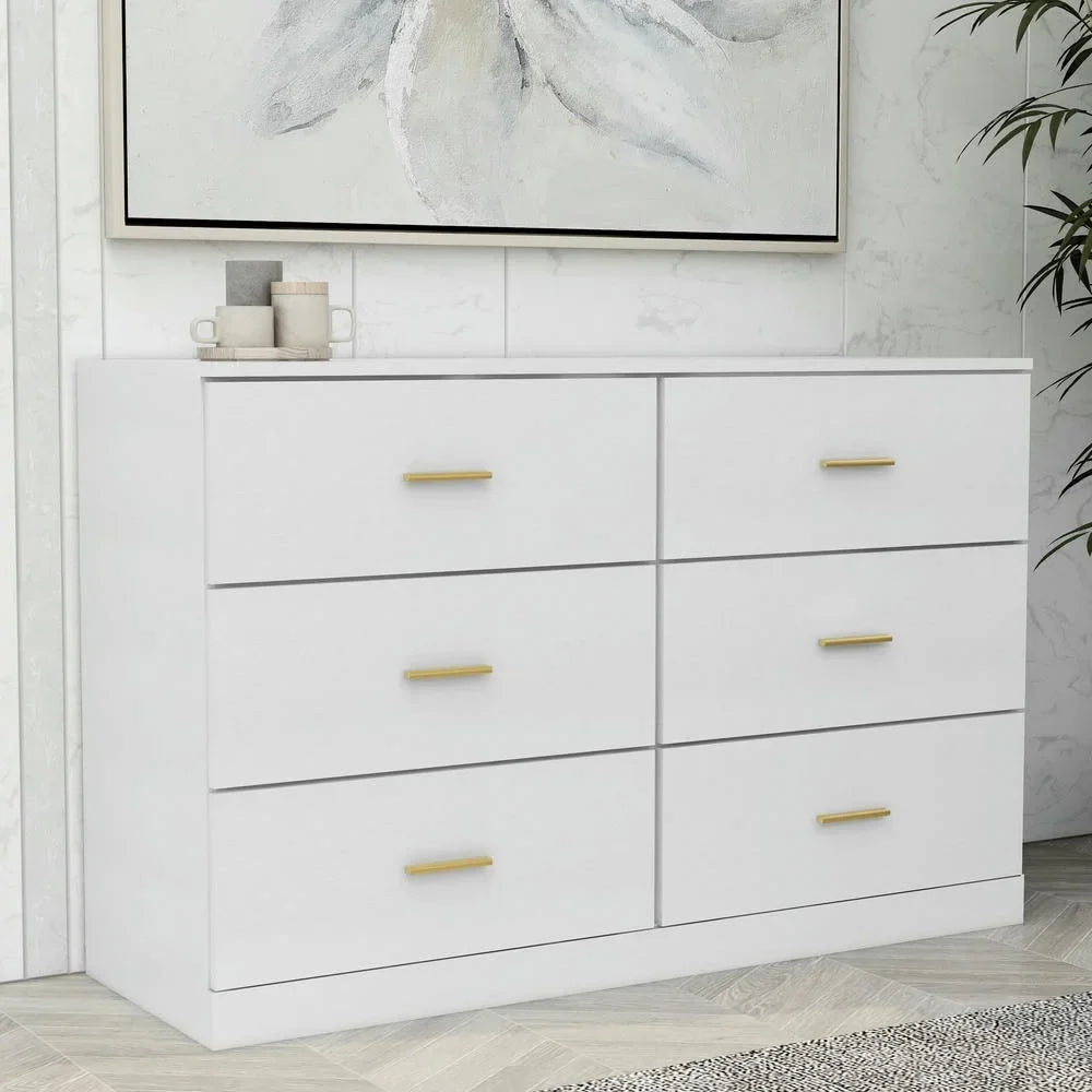 2026 NewKadyn Modern 6 Drawer Dresser Wood Cabinet,Dresser for Bedroom, Kitchen Storage Cabinet with Drawers, Chest of Drawers(Black)