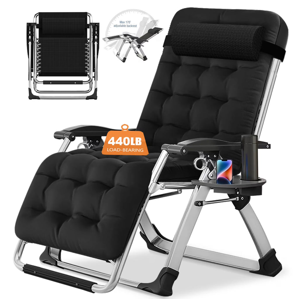 2026 NewNAIZEA 2 Pack Zero Gravity Chair, Foldable Portable Lawn Recliner with Cushion, Headrest, Cup Holder, Black
