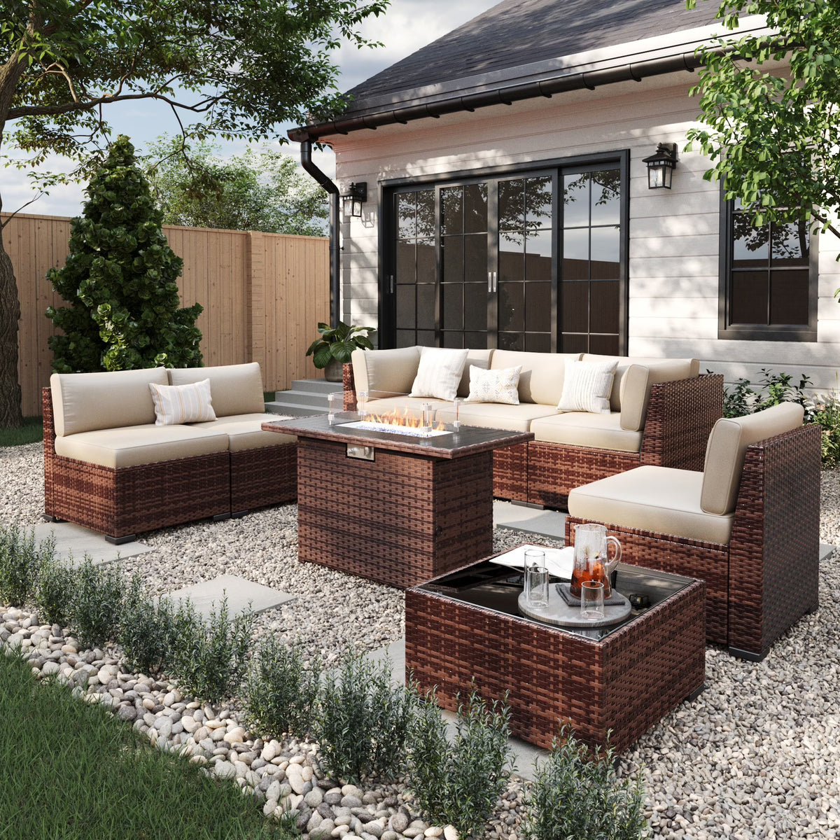 2026 NewELPOSUN 7 Pieces Patio Furniture Set, Outdoor Furniture Sectional Rattan Sofa for Backyard Garden Dark Grey