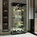 2026 Vitrina Cristal Expositora con Luz, Puerta Cerradura, 4 estantes - Grande Vitrina de Colecciones,Vitrina de pie para Sala Oficina(Espalda Espejo)