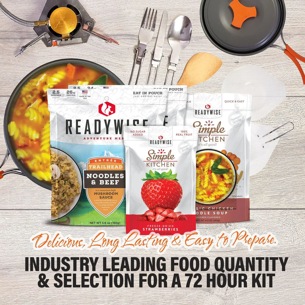 2026 NewFamily Comfort 72 Emergency Survival Kit/Backpack �C 72 Hour for 2 People �C Disaster Preparedness �C Delicious ReadyWise Food, Gear, Lighting, First Aid, Tools & More - Camo