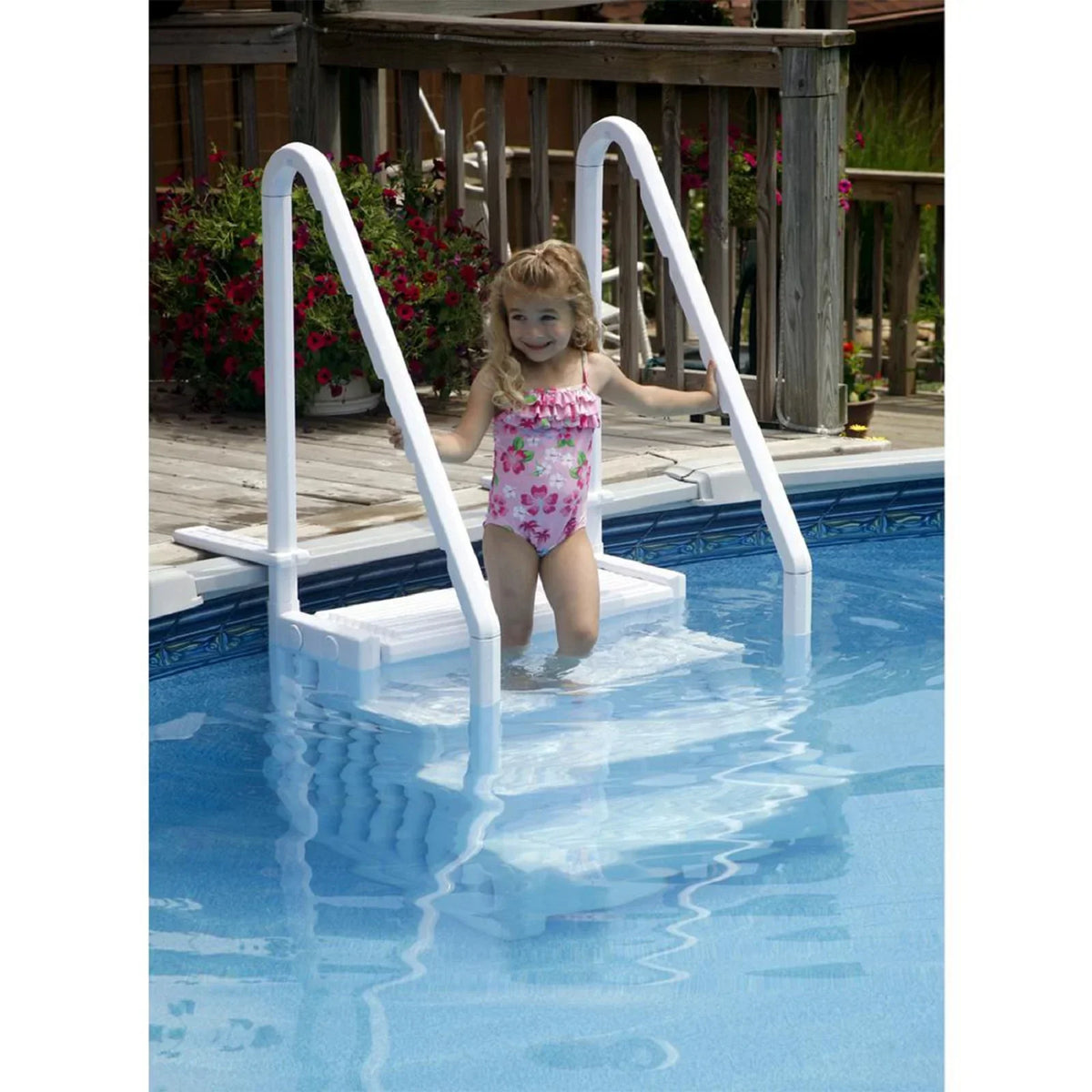 2026 NewBlue Torrent Antigua Step Ladder with Handrails for Above Ground Pools, White