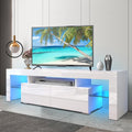2026 NewPAPROOS TV Stand for TVs up to 70", High Gloss TV Cabinet with LED Light, Modern TV Console Table with Storage Drawers, Media Television Stand Entertainment Center, White