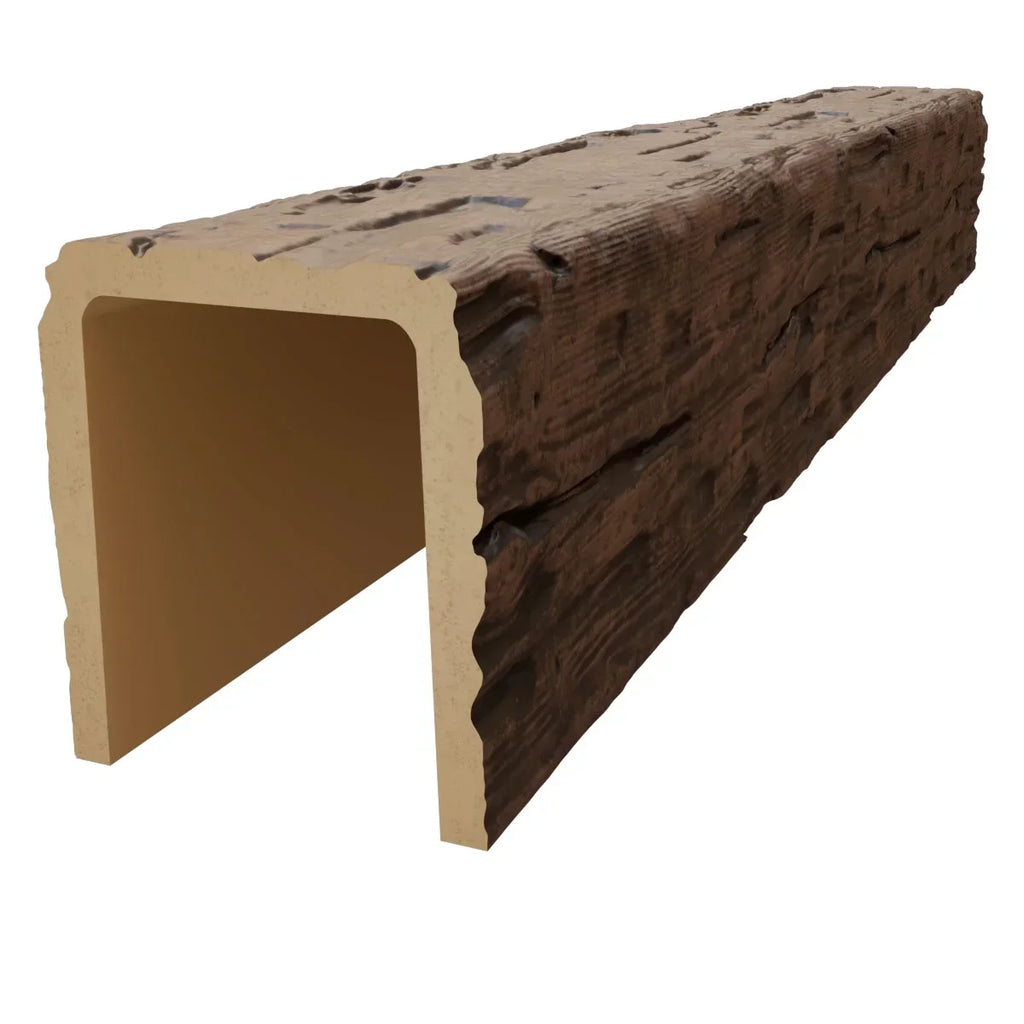 2026 NewEkena Millwork 3 1/2"W x 3 1/2"H x 120"L 3-Sided (U-Beam) Salvaged Timber HeritageTimber Faux Wood Ceiling Beam, Kona Brown