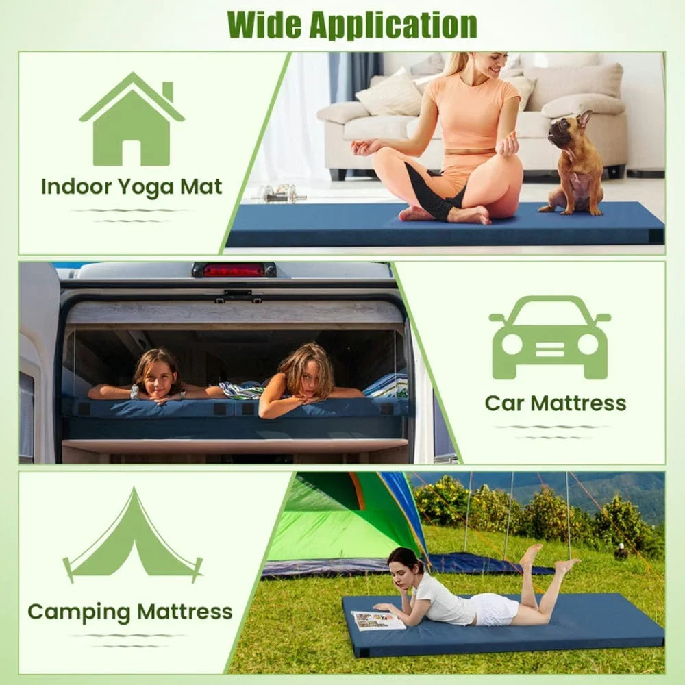 2026 NewSpaco Foldable Camping Mattress with High Density Foam Cushion and Anti-slip Bottom, Air Mattresses & Sleeping Bags for Outdoor as Garden, Yard, Navy