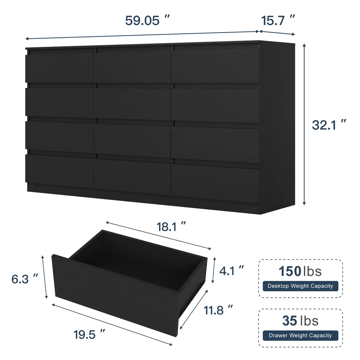 2026 NewResenkos Modern Mid Century 6 Drawer Wide Dressers Chests for Bedroom, Chest of Drawer Organizer Grey