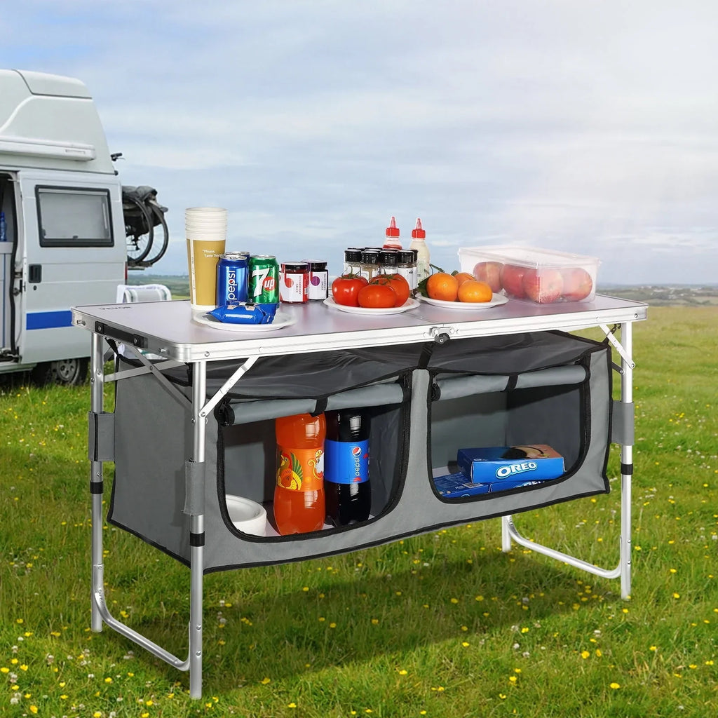 2026 NewBENTISM Camping Kitchen Table Folding Portable Cook Station 3 Adjustable Heights