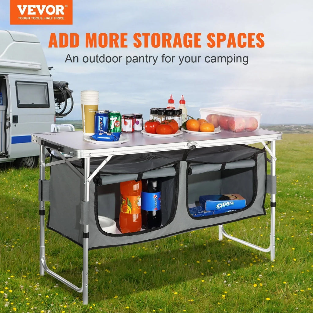 2026 NewBENTISM Camping Kitchen Table Folding Portable Cook Station 3 Adjustable Heights