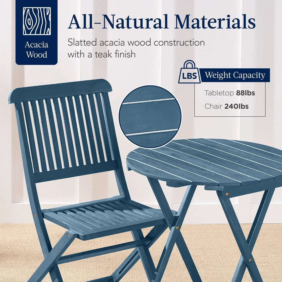 2026 NewBest Choice Products 3-Piece Acacia Wood Bistro Set, Folding Patio Furniture w/ 2 Chairs, Table - Natural