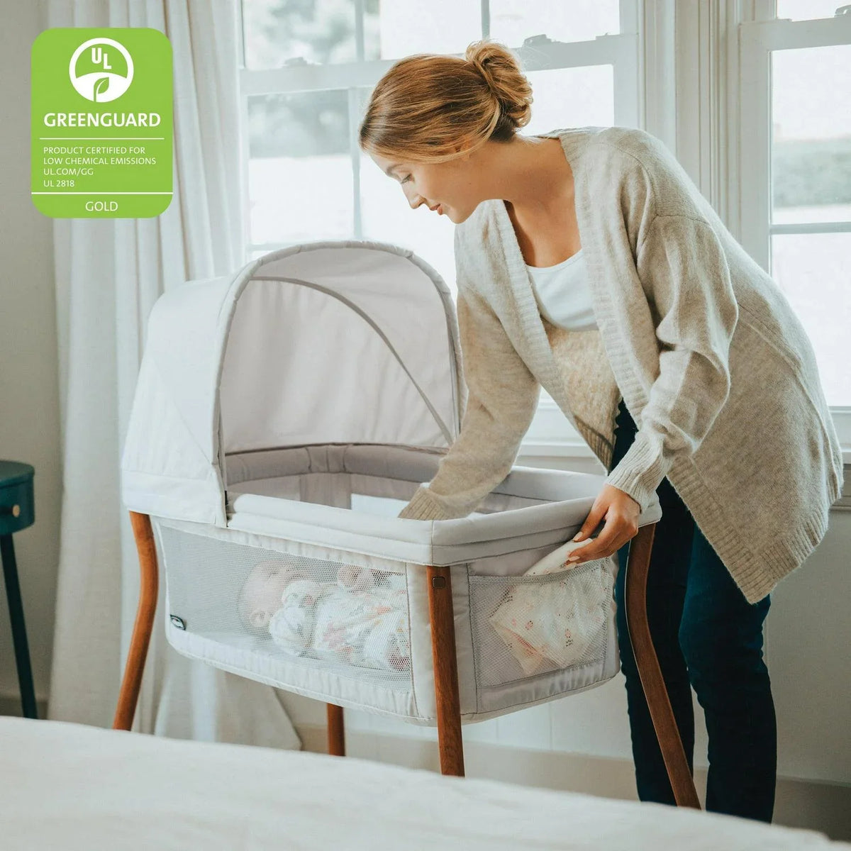 2026 NewChicco LullaGo Anywhere LE Portable Bedside Bassinet with Removable Canopy - Serene (Beige). New