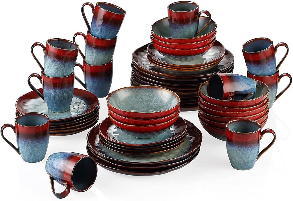 2026 NewVancasso,16-Piece Stoneware Dinnerware Set, Blue Dinner Set, Service for 4