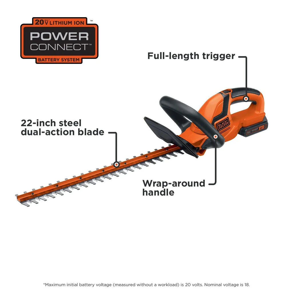 2026 NewBLACK+DECKER 20V Cordless Hedge Trimmer, 22-Inch, 1.5Ah, Battery and Charger Included