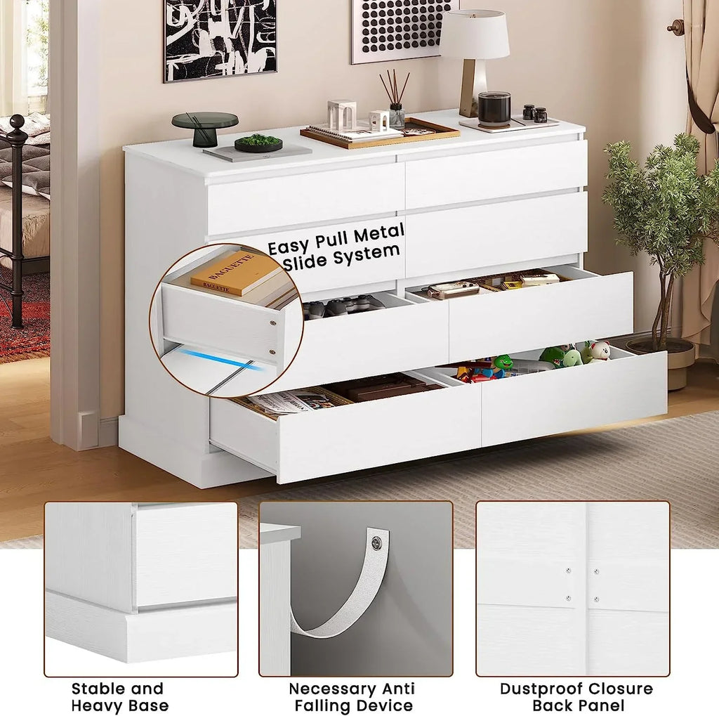2026 New8 Drawers Double Dresser Wooden Black Chest of Drawers for Bedroom, Large Storage Cabinet for Home Living Room