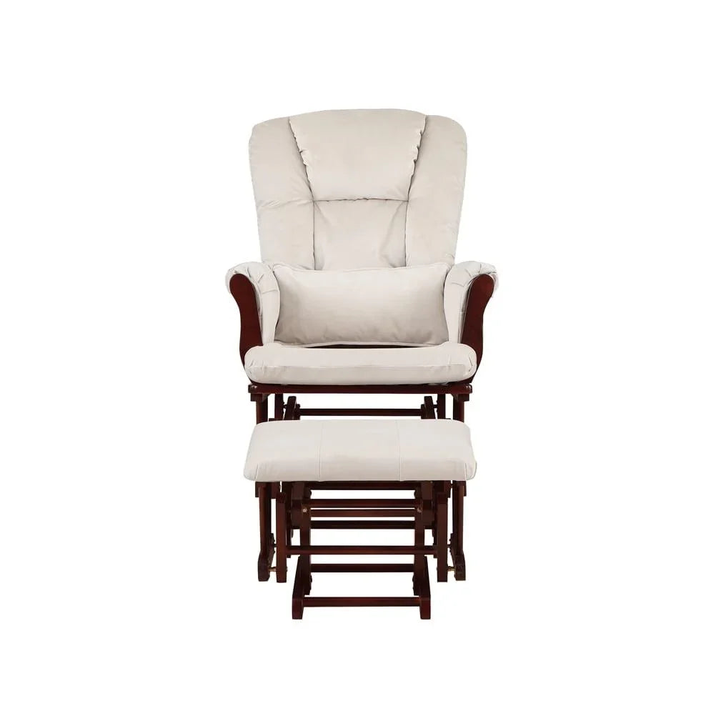 2026 NewAFG Alice Glider and Ottoman with Pillow. Espresso Finish with Beige Cushions