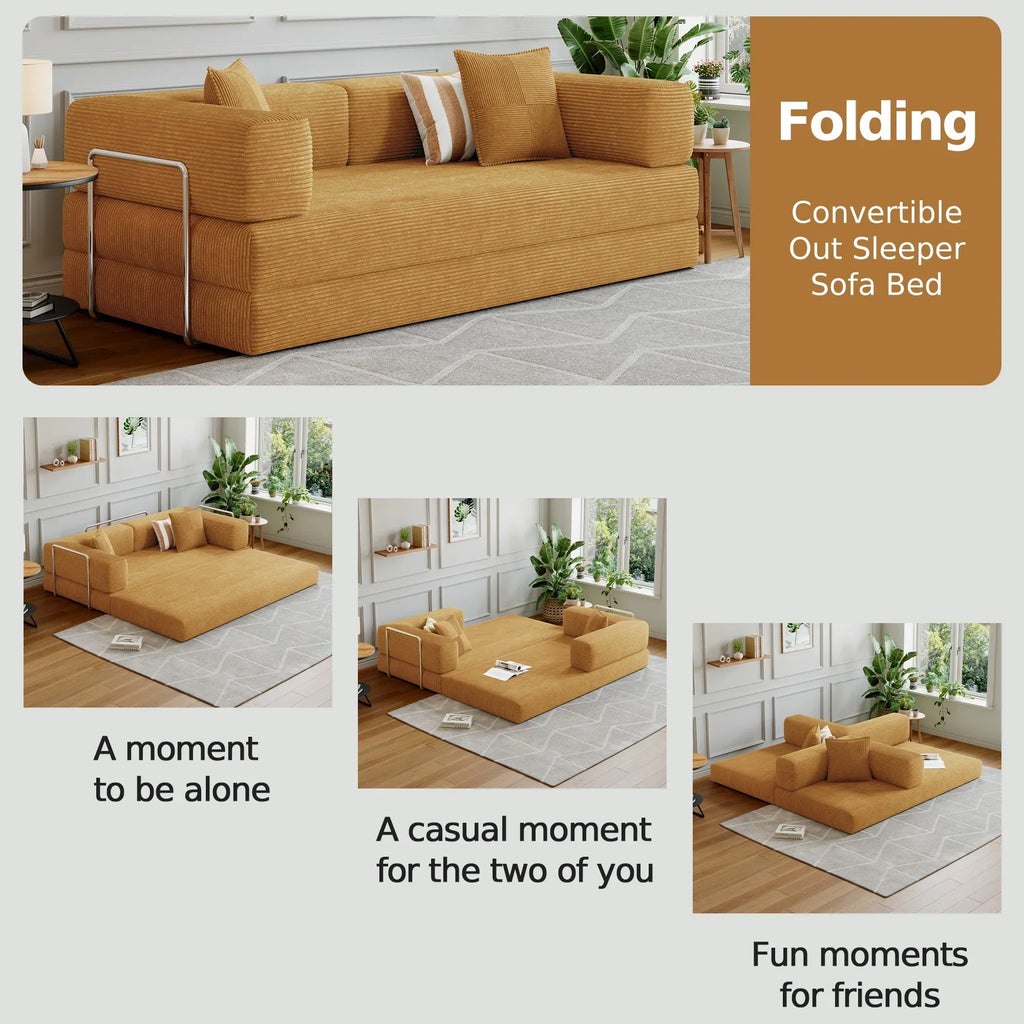 2026 NewConvertible Sleeper Sofa Bed,Compressed Floor Boneless Couch,Modular Modern Corduroy Sofa for Living Room Bedroom -with Fixed-Shape Frame and Support Armrest,Easy Assembly(Green)