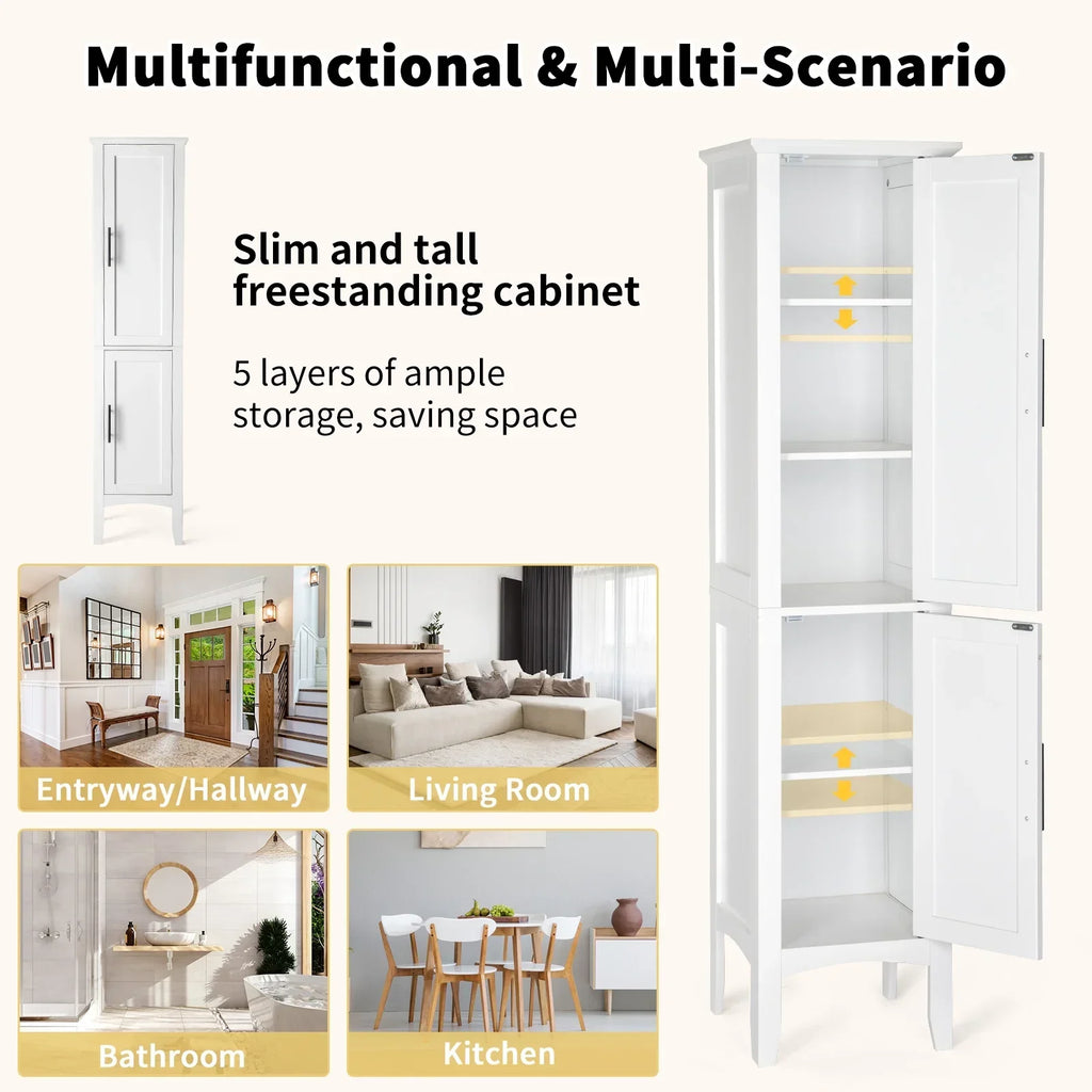 2026 NewKtaxon Bathroom Storage Cabinet Narrow Tall, Freestanding Cabinet Storage Tower with 2 Door, White