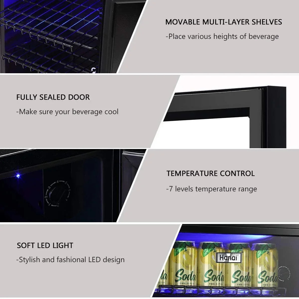 2026 NewWANAI Compact Beverage Refrigerator, 100 Can Capacity, Glass Door, Black Stainless Steel