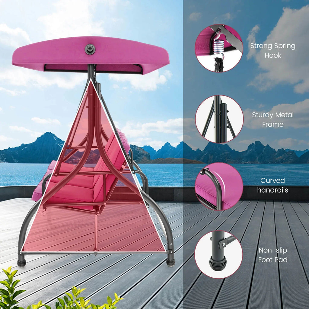 2026 NewCostway 3-Seat Outdoor Converting Patio Swing Glider Adjustable Canopy Porch Swing Black
