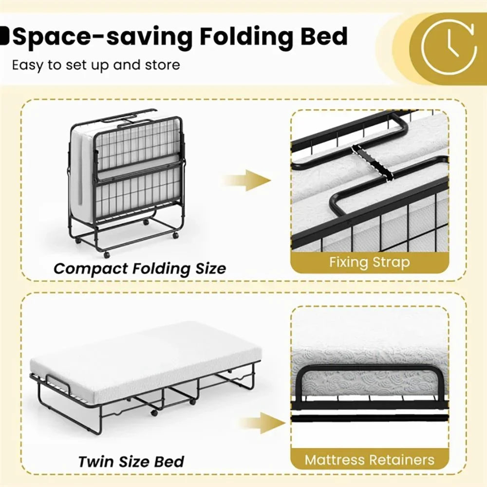 2026 NewKepooman Twin Size Folding Bed with Memory Foam Mattress and Heavy-duty Metal Frame