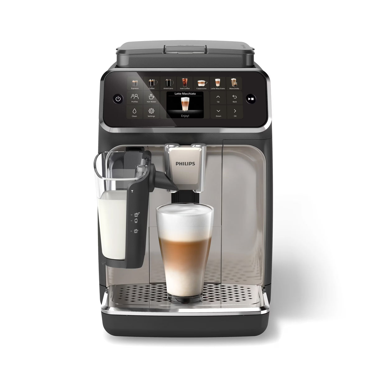 2026 NewPHILIPS Series 4400 Fully Automatic LatteGo Espresso Machine, SilentBrew Technology, Quick Start. Aromatic Coffee from Freshly Ground Beans, 12 Hot and Iced Drinks, Black Chrome (EP4447/90)