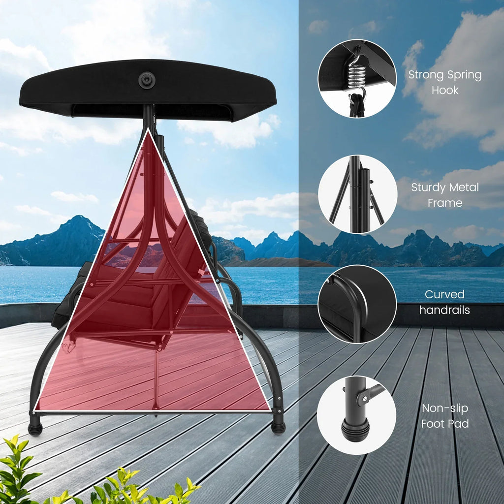 2026 NewCostway 3-Seat Outdoor Converting Patio Swing Glider Adjustable Canopy Porch Swing Black