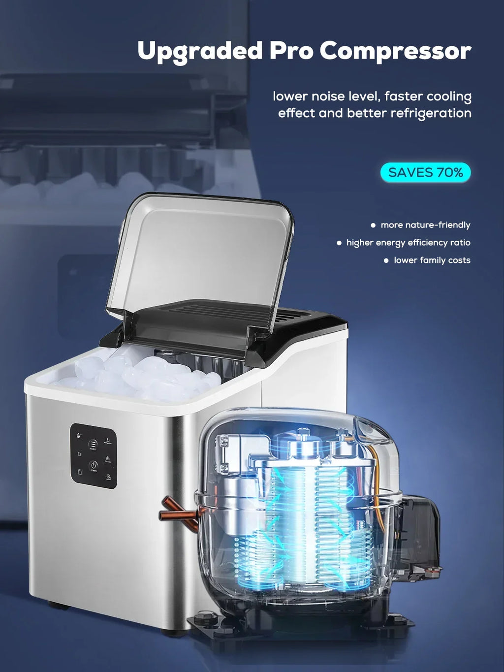 2026 NewFOHERE Ice Maker Countertop 2 Sizes, 28lbs in 24h, 9 Bullet Ice in 6M, Selfclean, Stainless Steel
