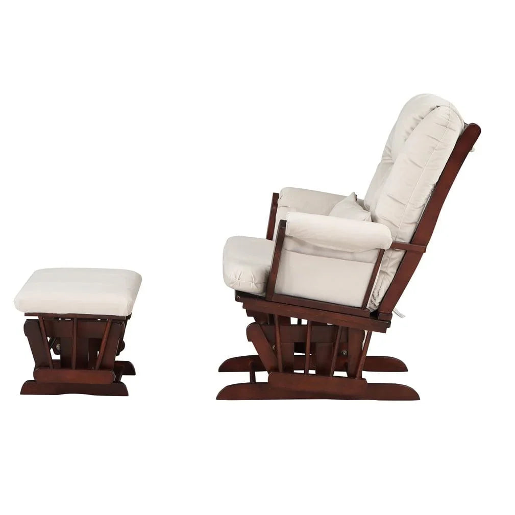 2026 NewAFG Alice Glider and Ottoman with Pillow. Espresso Finish with Beige Cushions