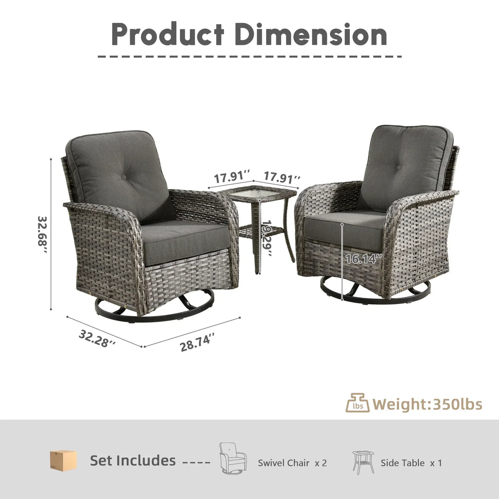 2026 NewOvios 5 Pieces Outdoor Patio Furniture Set High Back All Weather Wicker Conversation Set with Swivel Chairs & Coffee Table, Dark Gray