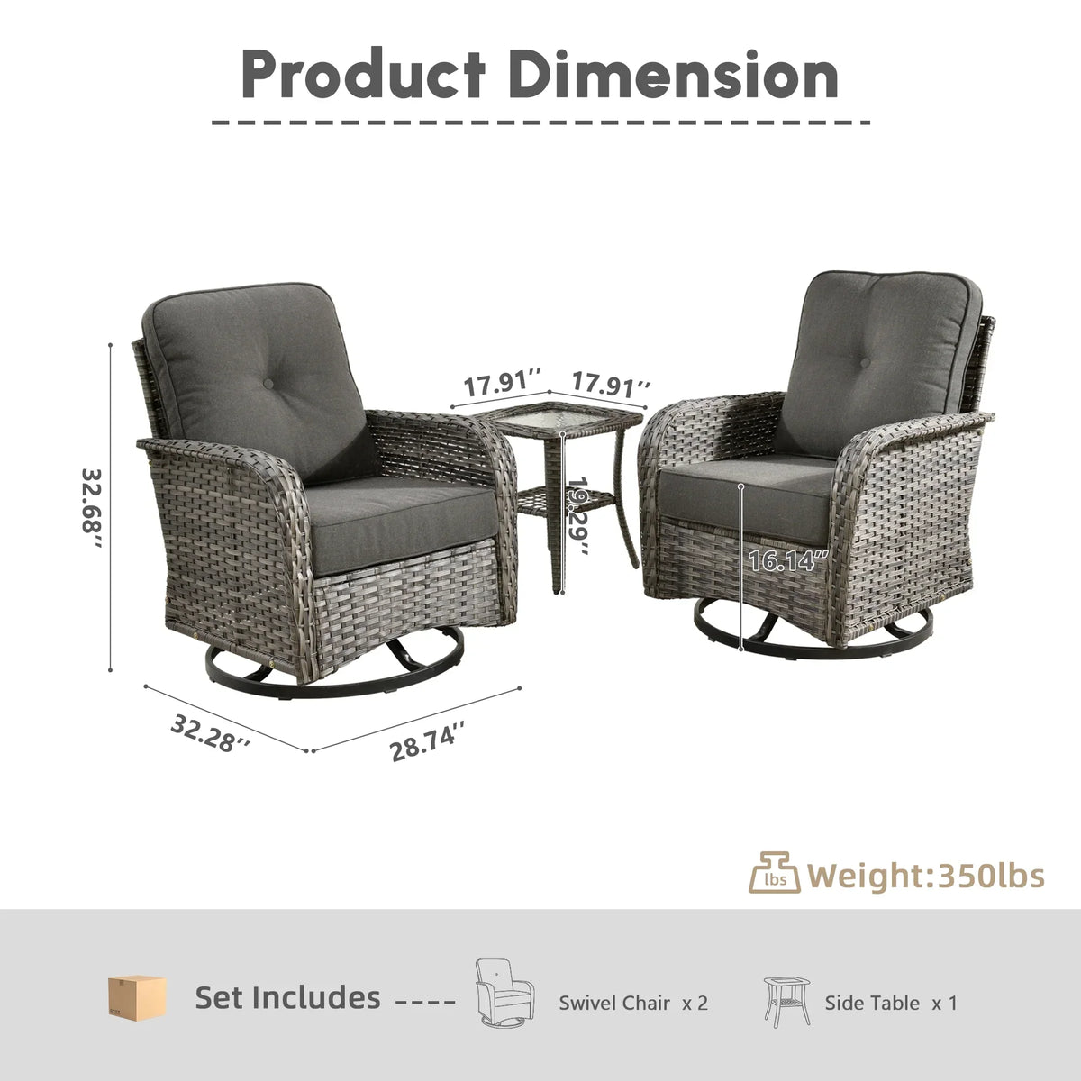 2026 NewOvios 5 Pieces Outdoor Patio Furniture Set High Back All Weather Wicker Conversation Set with Swivel Chairs & Coffee Table, Dark Gray