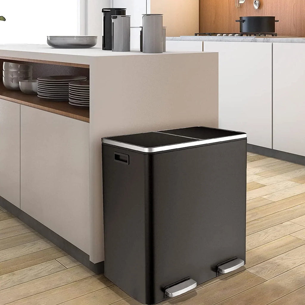 2026 NewArlopu 60 L/16 gal Dual Trash Can, Stainless Steel Garbage Can for Kitchen, Recycle Bin with Lid