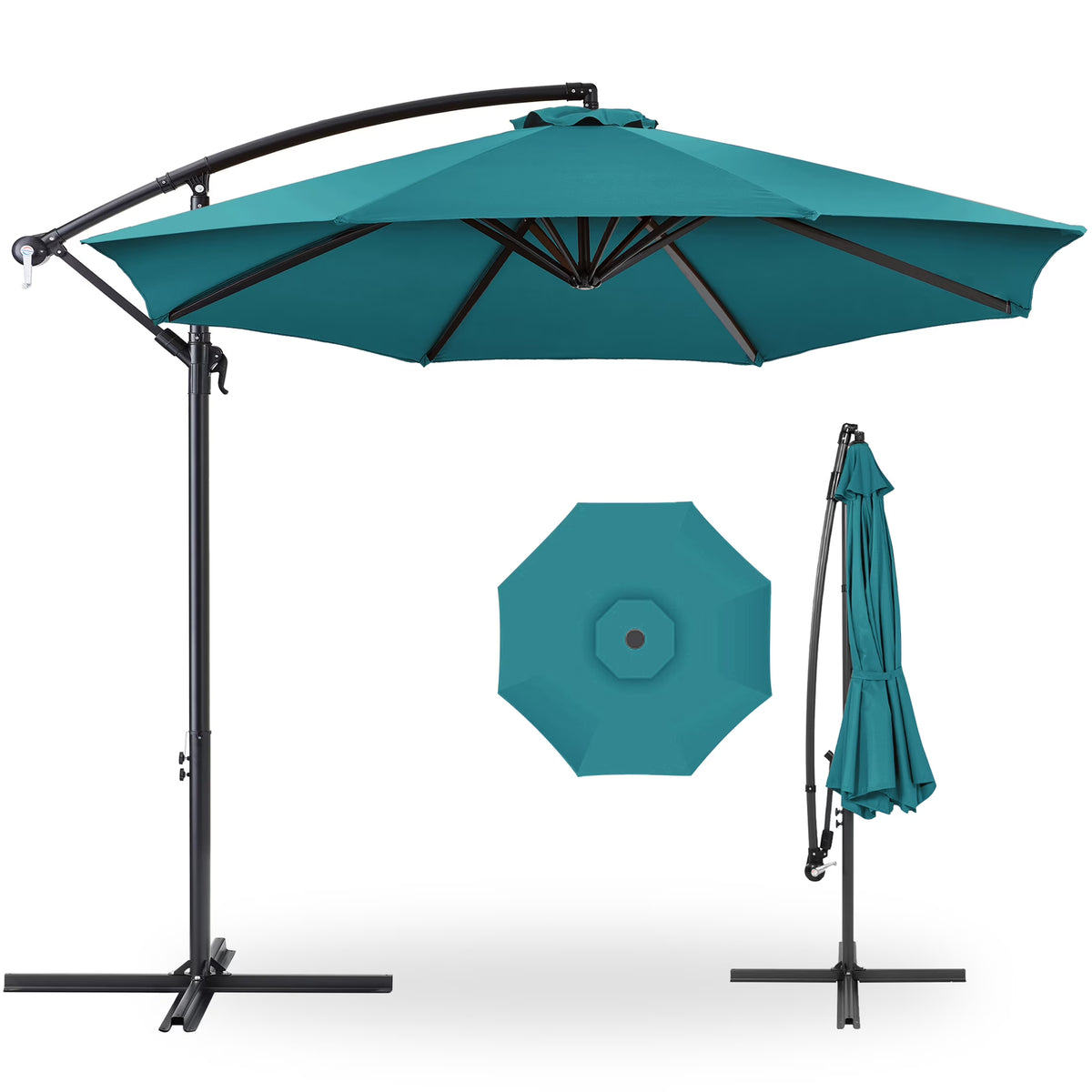 2026 NewBest Choice Products 10ft Offset Hanging Outdoor Market Patio Umbrella w/ Easy Tilt Adjustment - Tan