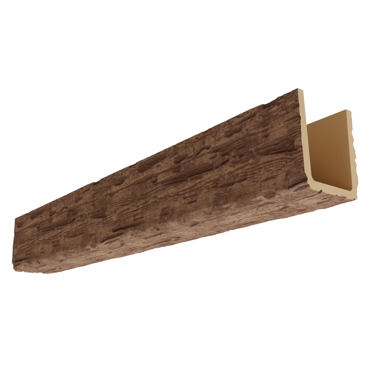 2026 NewEkena Millwork 3 1/2"W x 3 1/2"H x 120"L 3-Sided (U-Beam) Salvaged Timber HeritageTimber Faux Wood Ceiling Beam, Kona Brown