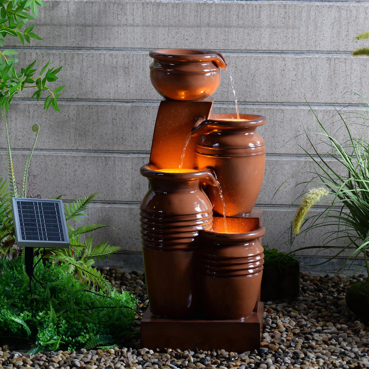 2026 NewTeamson Home 28.74" Solar Water Fountain with LED Lights, Navy