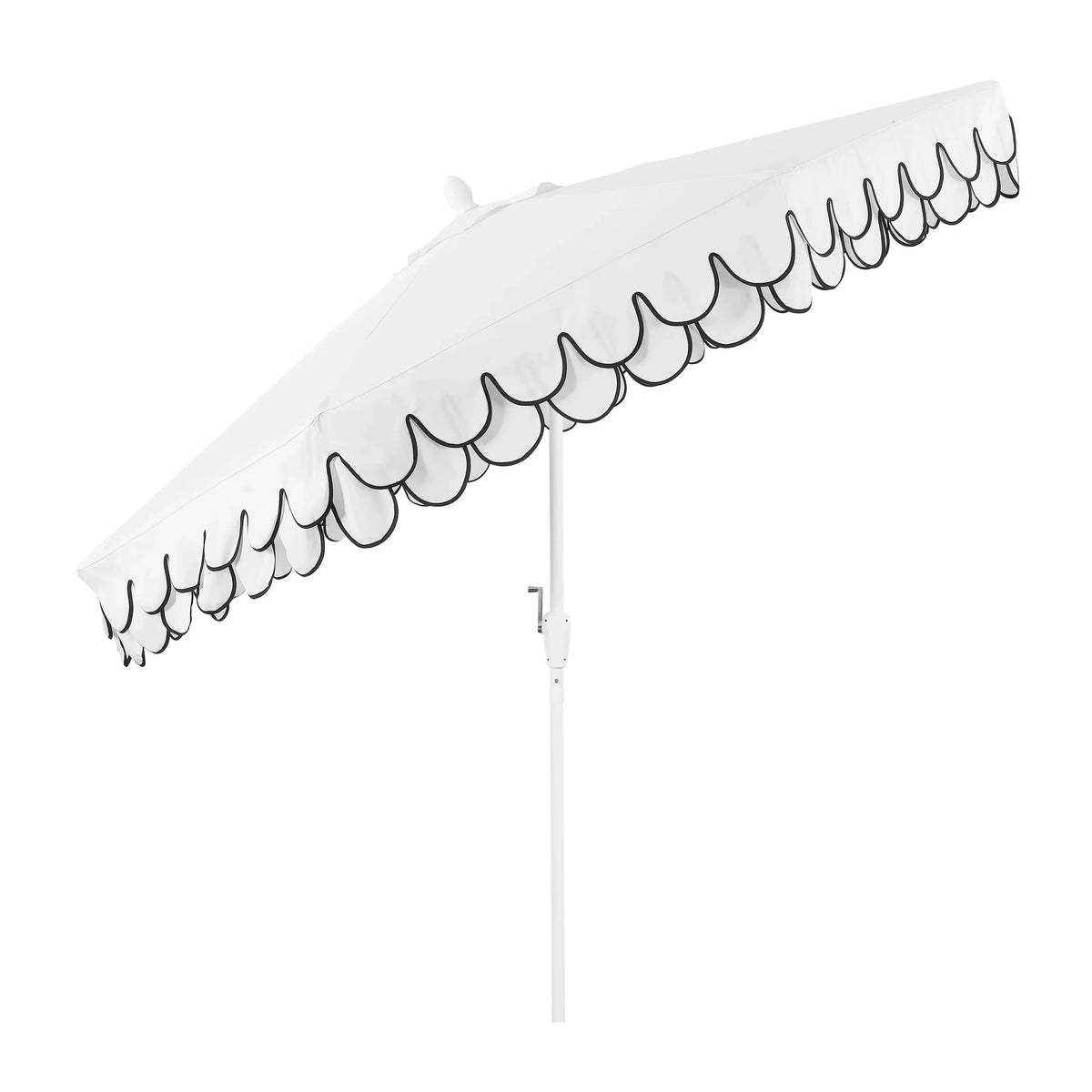 2026 NewJONATHAN Y Tracy 9 ft. Market Patio Umbrella, Classic Mid-Century Scalloped Fringe, with Auto-Tilt Crank, Wind Vent and UV Protection, Coral Pink/White, Dark Brown Pole