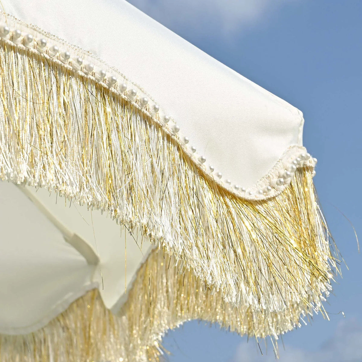 2026 NewLAGarden 6 Ft Fringe Patio Umbrella with Tassel Jazz Age Wood UPF50+ for Outdoor, Beige with gold tassel,Model: JZ6-01