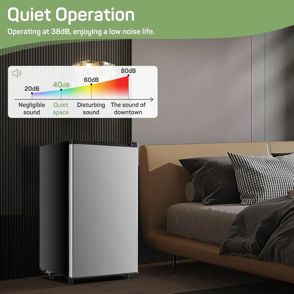 2026 NewMini Fridge for Bedroom 3.2 Cu.Ft Small Refrigerator with Freezer for Dorm Office, Compact Single Door Adjustable Thermostat Low Noise,Black