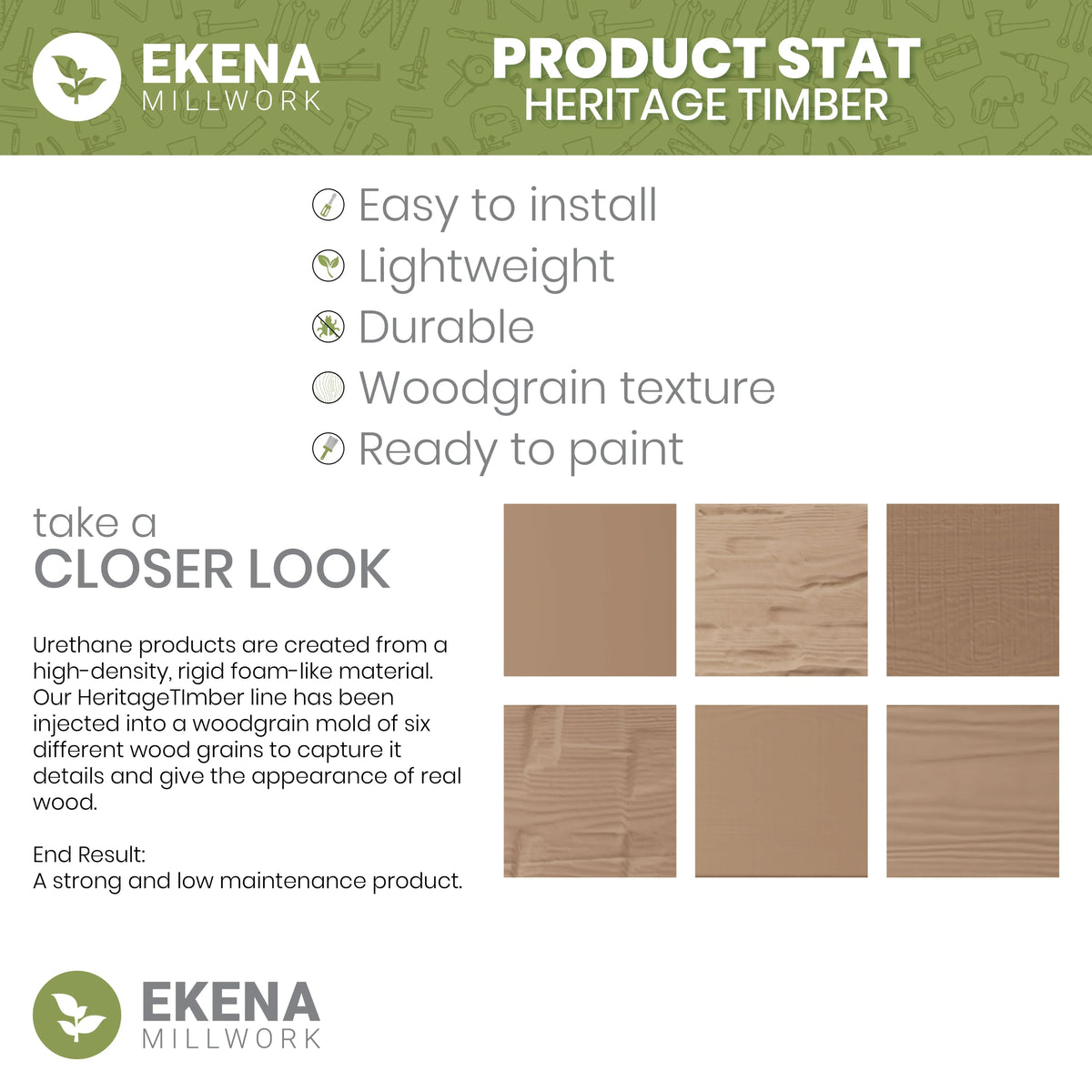 2026 NewEkena Millwork 3 1/2"W x 3 1/2"H x 120"L 3-Sided (U-Beam) Salvaged Timber HeritageTimber Faux Wood Ceiling Beam, Kona Brown