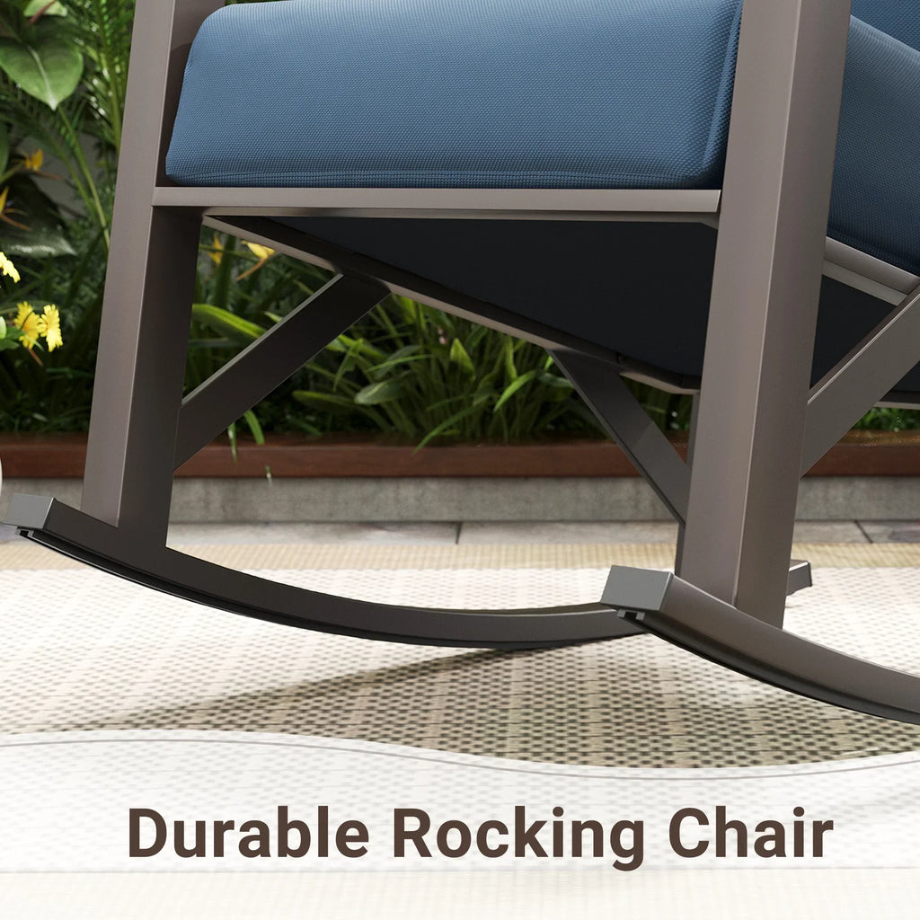 2026 NewMRUAKA Rocking Chair Bistro Set,3 Piece Outdoor Patio Furniture Set with 2 Rockers and 1 Metal Coffee Table with Thick Cushions for Porch,Backyard,Poolside,Beige