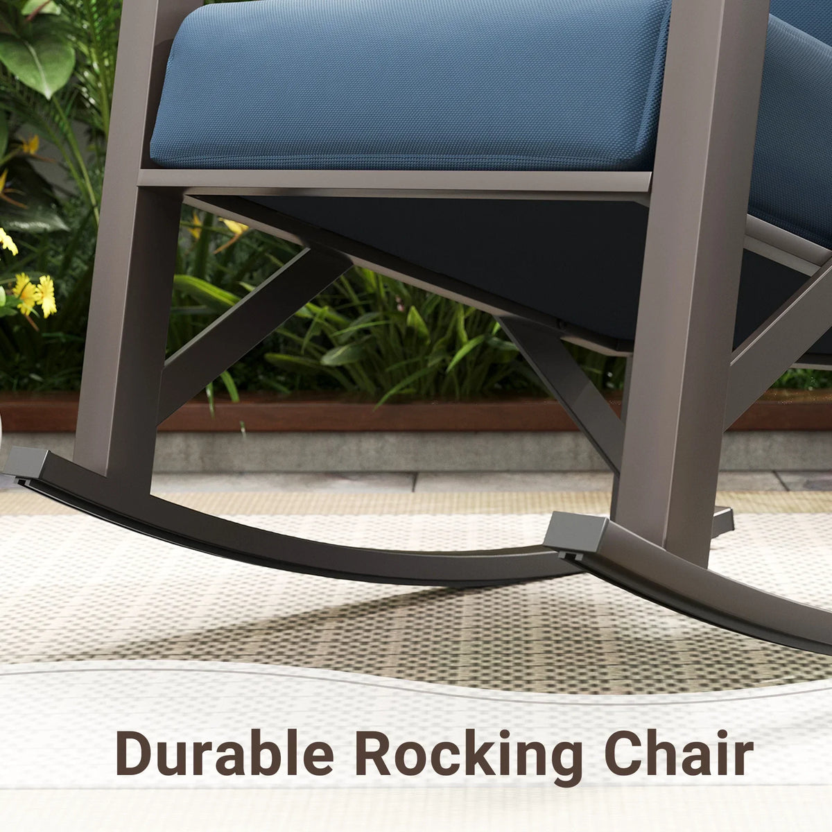 2026 NewMRUAKA Rocking Chair Bistro Set,3 Piece Outdoor Patio Furniture Set with 2 Rockers and 1 Metal Coffee Table with Thick Cushions for Porch,Backyard,Poolside,Beige