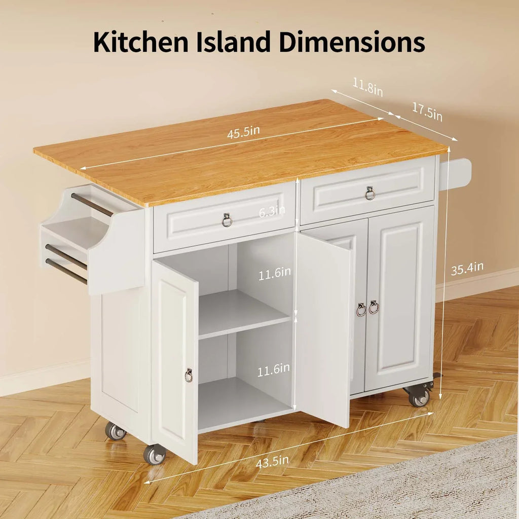 2026 NewLofka 52-Inch Kitchen Island with Storage on Wheels with Wood Drop Leaf, Ideal for Small Kitchens