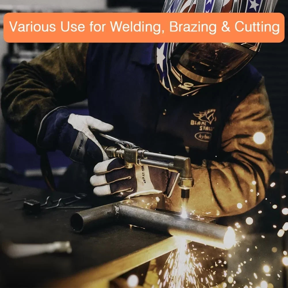 2026 NewYescom DOT Oxy Acetylene Torch Kit Gas Tank Brazing Welding Cutting Black Holder Gauge Portable Brass Nozzle Long Pipe Goggles Heavy Duty Oxygen Welder Tool Set