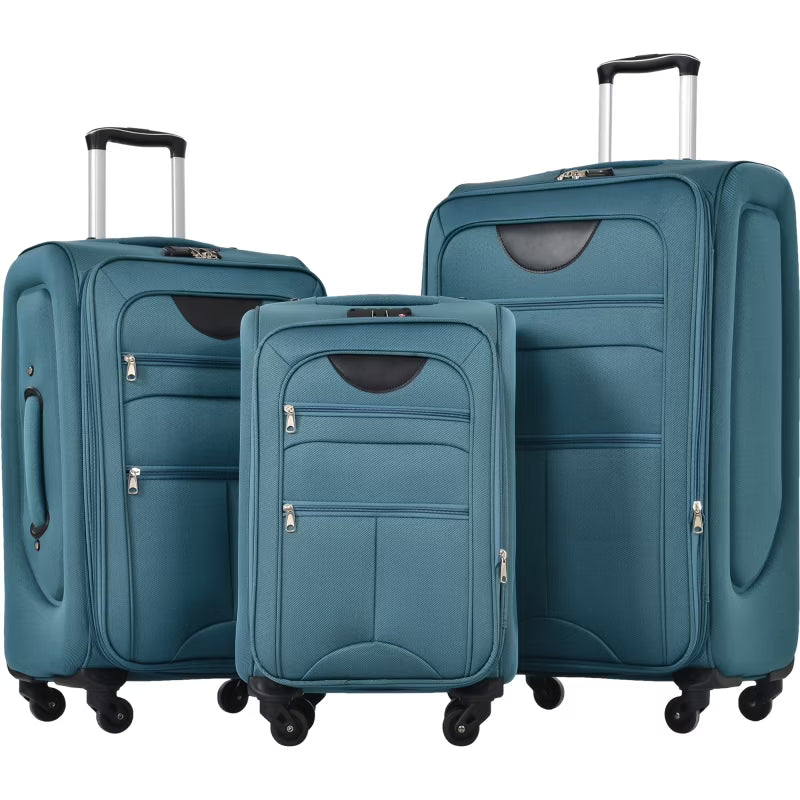 2026 NewSoftside Luggage Expandable 3 Piece Set Suitcase Upright Spinner Softshell Lightweight Luggage Travel Set